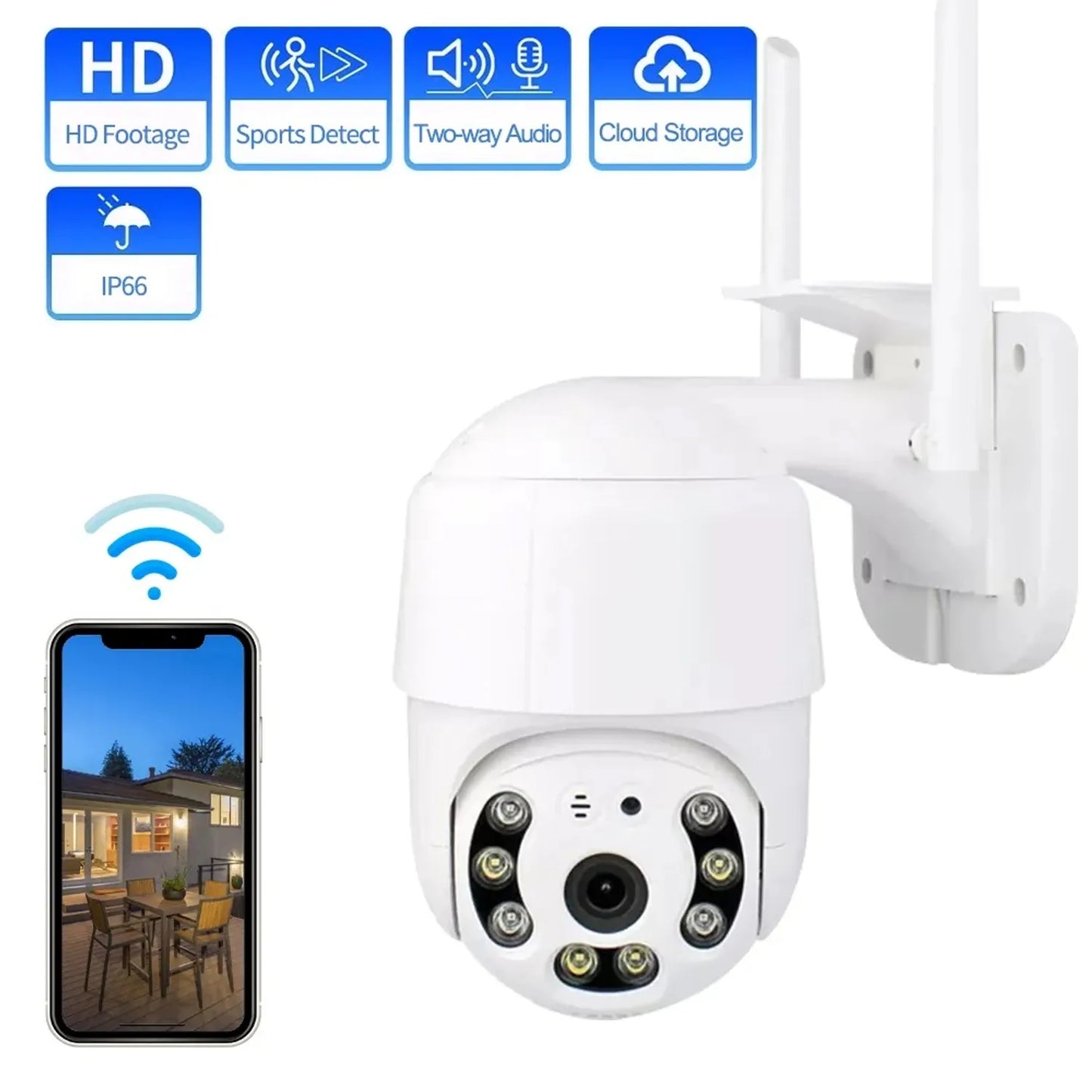 Cámara de Seguridad WiFi 1080P Visión Nocturna Rotación 360° IP66